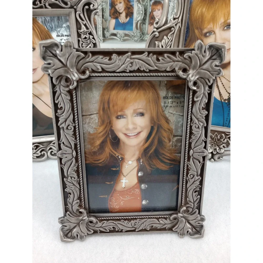 Reba Photo Frames Set of 3 Silver Ornate Scroll Floral Pewter Finish with Box